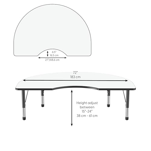 Image of FDP Dry-Erase Kidney Activity School and Classroom Kids Table (48 x 72 inch), Chunky Toddler Legs for Collaborative Spaces, Adjustable Height 15-24 inches - Whiteboard Top and Black Edge