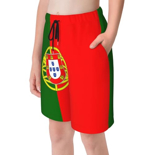 Portuguese Flag Youth Beach Pants, Soft and Breathable, with Drawstring Waist, Suitable for Sports and Leisure.4