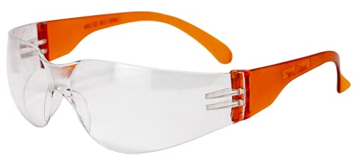 Image of BISON LIFE Clear /Orange Safety Glasses for Men & Women, ANSI Z87.1, 12 Pack | Scratch & Impact Resistant Wraparound Safety Goggles, UV Protection Eyewear for Work, Construction, Lab, Industrial
