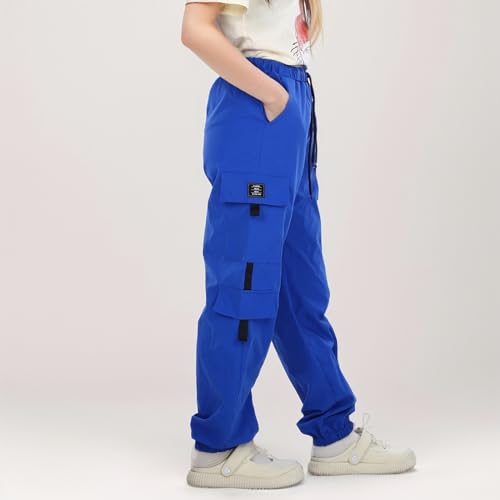 Boys Sweatpants 5t Casual High Waisted Drawstring Loose Fit Pockets Kids Cargo Sweatpants Girls (Blue, 9-10 Years)4