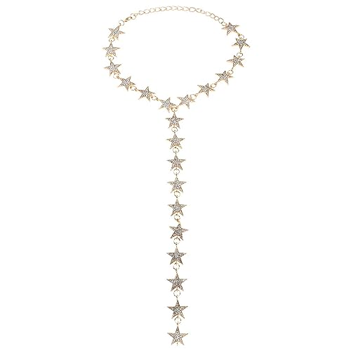 Gold Color Long Five Pointed Stars Choker Necklace Crystal Rhinestone Necklace Women Fashion Body Jewelry