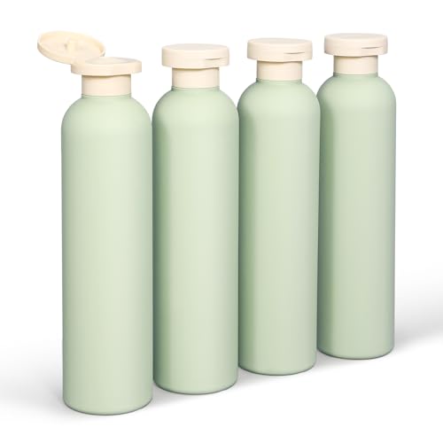 DEMORA 8.8oz Large Travel Bottles for Toiletries Leak Proof Plastic Travel Squeeze Bottles Refillable Toiletry Containers with Flip Caps and Labels for Shampoo Conditioner Body Wash (Green 4 Pcs)