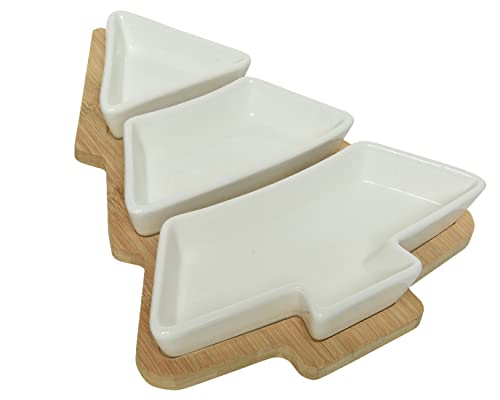 Kaemingk Tapas Schalen Set aus Keramik mit Holztablett 27x20cm...