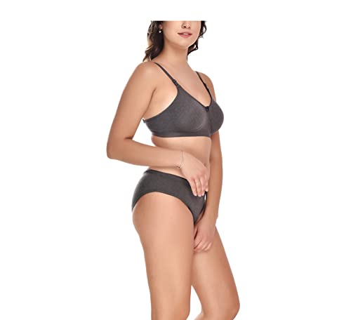 Image of Elina Women's Full Coverage Non Padded with Detachable Strap Cotton Hosiery Bra and Panty Set (Lovia Set)
