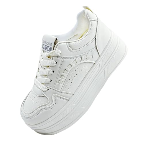 ELFOR PU Leather Chunky Sneakers for Women,10cm(3.9inch) Height Increasing Platform