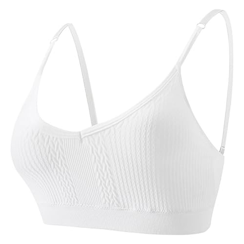 Women's Bras Fashion Ribbed Spaghetti Strap Lightweight Push Up Bralette Full Coverage Soft Comfort Sports Bras White