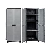 Kreher 2 x Kunststoffschrank, Schrank im Rattan Design in Grau. Jeder Schrank mit abschließbaren Türen, Vier Füßen und 3 höhenverstellbaren Böden. Maße pro Schrank BxTxH ca. 68 x 40 x 171 cm.