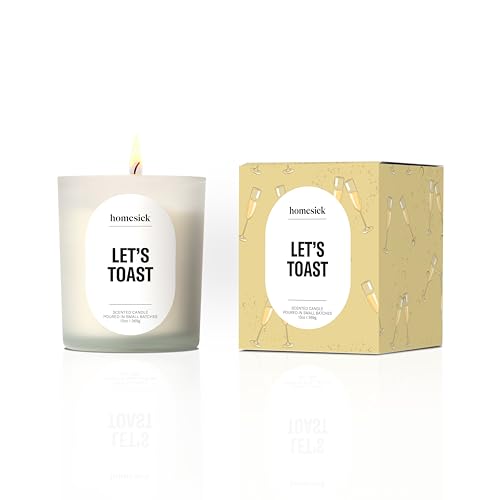 Homesick Let's Toast Scented Candle – 13.75 oz in Champagne Grapes Scent, Natural Soy Wax, Non-Toxic, 80 Hour Burn Time, Organic Cotton Wick, Reusable Jar for Wedding & Engagement Gifts for Couples