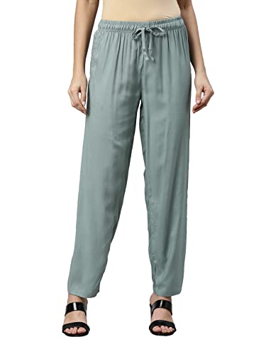 Image of GO COLORS Women Solid Mid Rise Relaxed Fit Viscose Casual Pants