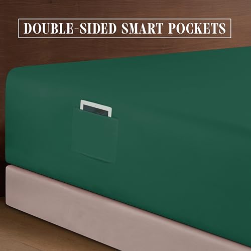 Image of Elegant Comfort Luxurious 1500 Premium Hotel Quality Microfiber 4-Piece Sheet Set, 18-24 Inches Deep - Extra Deep Pocket Sheets - Ultra Soft 4PC Deep Pocket Sheets, King, Hunter Green