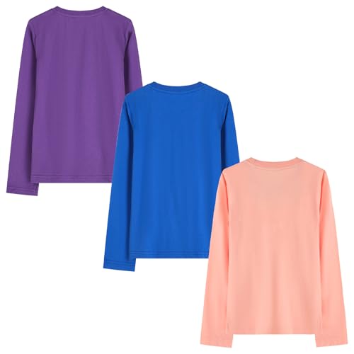 HILEELANG Young Girl Long Sleeve Shirts Cotton Casual Graphic Fashion T-Shirts 3 Packs3
