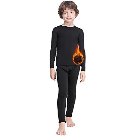 MANCYFIT Thermal Underwear for Boys Fleece Lined Long Johns Set Kids Base Layer Ultra Soft Black Large Cover