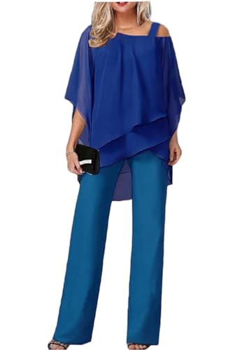 Shownicer Damen Tüll Abendanzug Set - Zweiteiler Chiffon Shirt Und Hohe...