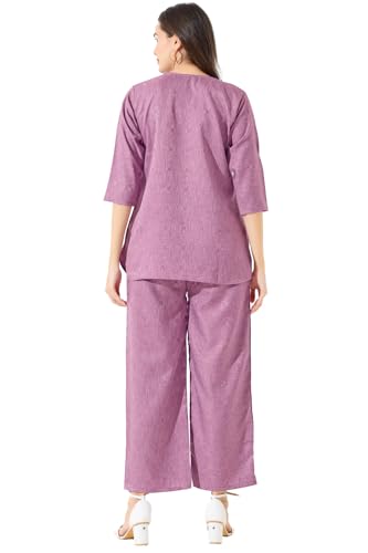 Image of Linen Printed Night Wear Top and Bottom Night Suit Set | Summer Outfit | Co-ord Set for Women | Shirt & Pajama | Night Suit Dress for Women