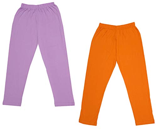 Image of IndiWeaves Girls Super Soft Cotton Solid Capri Pants (Orange, Purple, 10-12 Years) Pack of 2