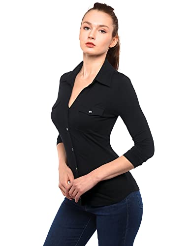 AmélieBoutik Women Collar Button Up Short/Long Sleeve Blouse Shirt3