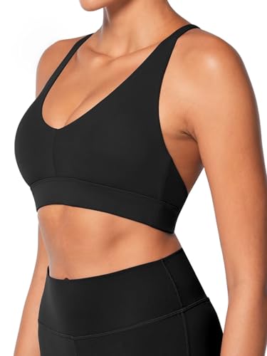 Sunzel V Neck Strappy Sports Bras for Women Criss Cross Back Halter Yoga Bra Removable Cups Padded Workout Running Gym Tops2