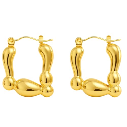 Image of KIMTI Gold Plated Hoop Earrings for Women - 18K Gold Plated Round Chunky Hoops | Lightweight Anti Tarnish Hypoallergenic Korean Style | Daily Wear Earrings for Girls and Women