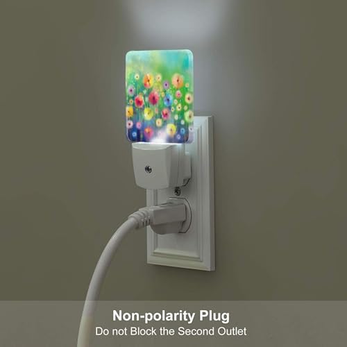Image of Colorful Countryside Wildflowers Night Light,Plug Into Wall Decor for Stairway,Hallway,Kitchen,Dusk to Dawn Sensor Nightlights for Boys /Girls /Women /Men Room Gifts