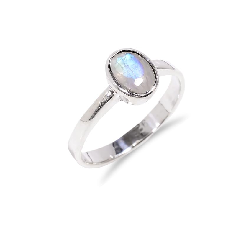 Bague arc-en-ciel en argent sterling et pierre naturelle ovale