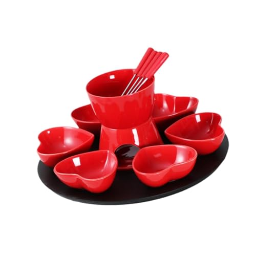 Bothyi Chocolate Fondue Pot, Ceramic Butter Warmer Set, Butter Heater Melt Hot Pot Bowl Cheese Fire Boiler for Chocolate, red