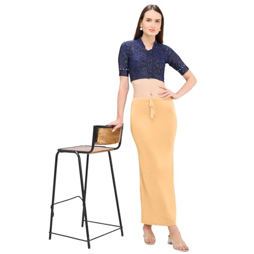 Image of DESI GIRL Satin Shimmer Stretchable Saree Shapewear Petticoat with Drawstring for Women | Mermaid fit Saree Petticoat with Side Slit for Easy Movement | Saree Shaper | Long inskirt
