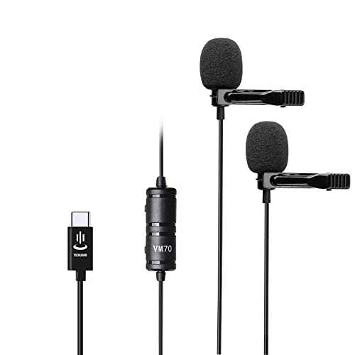 Yichuang Doble Cabezal 236''/6M USB Tipo C Micrófono Lavalier Condensador Omnidireccional USB C Micrófono para Androide Smartphones con Interfaz Tipo C,Youtube Facebook Entrevista Grabación de Vídeo