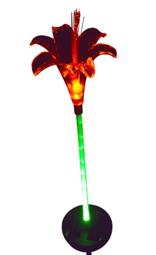 Solar Lily Flower Garden Light with Green-lit Stem; 1 Stake Light