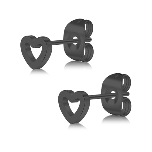 Women's titanium earrings 5MM hollow heart-shaped titanium earring Hypoallergenic earrings Butterfly buckle safety Available in gold/silver/Pink and black Lightweight and comfortable