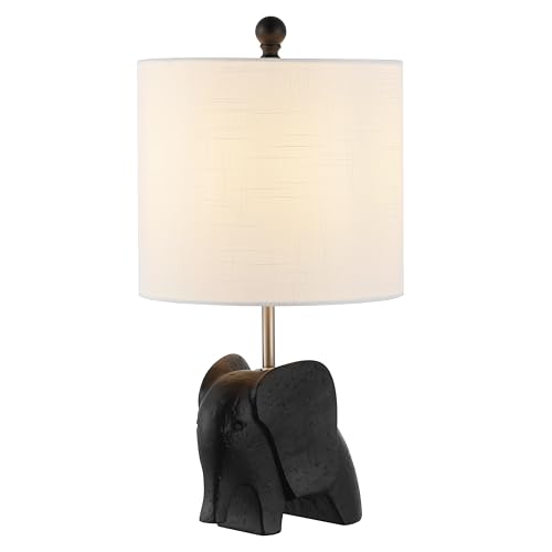 JONATHAN Y 17.5 Black Elephant Kids Table Lamp Whimsical Resin Bedside Lamp with White Linen Drum Shade for Bedroom Playroom Nursery LED Bulb Included UL Listed JYL1143A