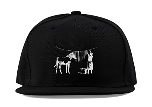 Maikomanija Banksy Zebra-Streifen Waschen Wäsche Street Art Baumwolle Flaches Visier Fullcap Baseball Cap Trucker Hat Unisex Sport Atmungsaktiv, Schwarz , One size