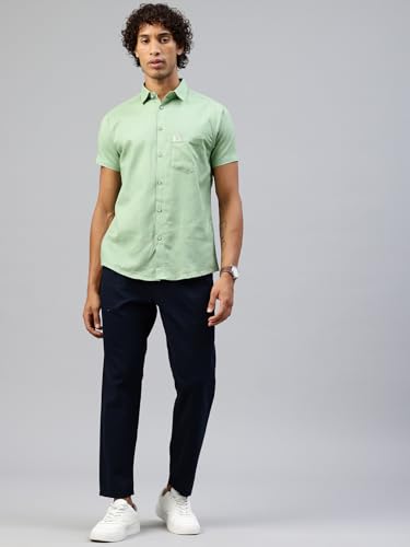 Image of Majestic Man Men Slim Fit Pure Cotton Solid Half Sleeve Casual Shirt