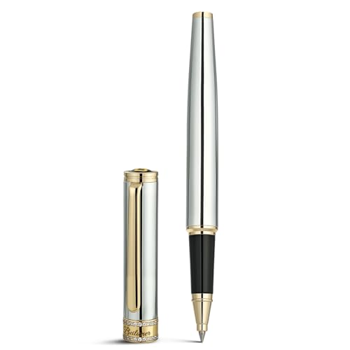 BEILUNER Silver Chrome Rollerball Pen Diamond Cap 24K Trim