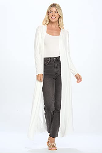 Image of Isaac Liev Women's Maxi Cardigan Casual Trendy Extra Long Open Front Floor Length Drape Lightweight Duster Cardigans- Womens Sweaters with Hoodie 197 WHT XL