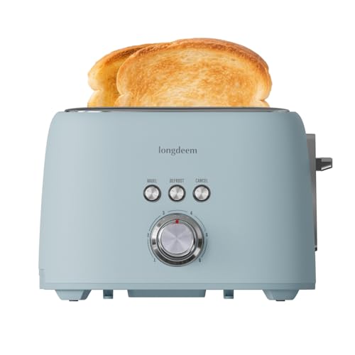 Image of Longdeem 2 Slice Toaster Blue, 1.5 inch Extra Wide Slots Stainless Steel Toasters for Bagels & Thick Bread, 1000W Compact Bread Toaster with 6 Browning Settings, High Lift Lever & Removable Crumb Tray