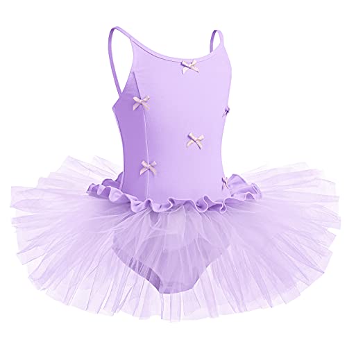 Foto von Ballettkleidung Mädchen Turnanzug Gymnastikanzug Tanzkleid Ballettanzug Kinder Ballerina Kostüm Baumwolle Träger Kleid Turnbody Tütü Rock Ballett Trikot Tanzoutfit Balletttrikot Violett 6-7 Jahre