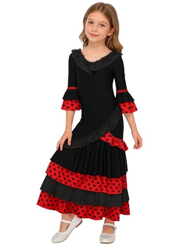 Costume pour filles de Cha Cha party et robe danse flamenco avec jupe longue