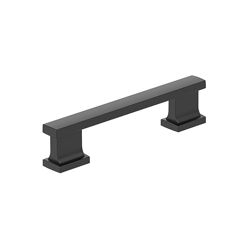 Image of Amerock 10 Pack 3-3 /4 inch Triomphe Matte Black Drawer Pull | 3-3 /4 inch (96mm) Center-to-Center Mounting Distance and 4-13 /16 inches Overall Length, Durable Zinc Cabinet Hardware