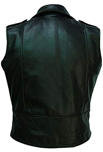 Mens Real Black Leather Vest - Brando Style Sleeveless Biker Jacket, Premium Genuine Leather Waistcoat, Motorcycle Vest3