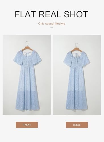 Image of Dokotoo Womens Dresses 2025 Square Neck Tie Backless Summer Dresses Cap Sleeve Floral Buttoned Empire Waist Maxi Dress