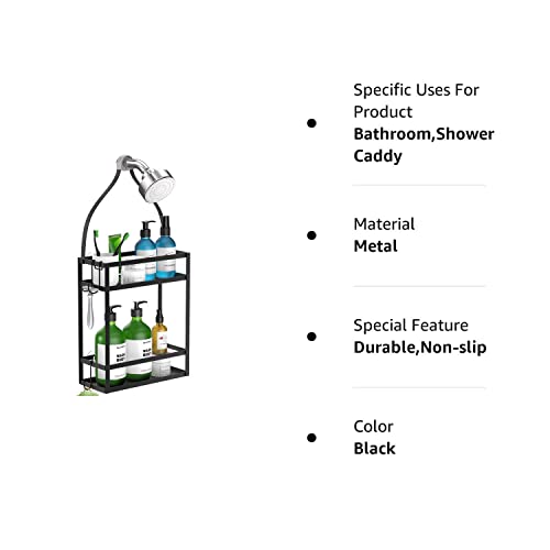Meangood Shower Caddy Organizer,Mounting Over Shower Head Or Door,Extra Wide Space For Shampoo, Conditioner, And Soap With Hooks For Razorsand More,10.5" X 4.5" X 22.4", Mental Black #TOP7
