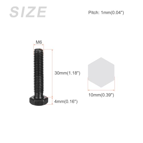 Image of METALLIXITY Hex Bolts (M6-1x30mm) 25Pcs, 12.9 Grade Carbon Steel Fully Threaded Black Oxide, Coarse Thread UNC Hex Head Screw Bolt - for Mechanical Repair