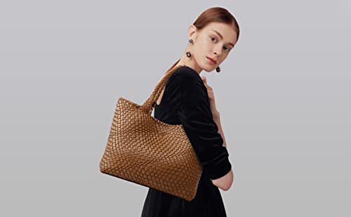 Queenoris Woven Bag for Women, Fashion Top Handle Shoulder Handbag Vegan Leather Shopper Purses Large Travel Tote Bag2