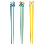 Chopsticks 3 Pairs Students Lightweight Chopstick, Cute with Dinosaur Head, Non-slippery Indented Tips, Easy to Use and Clean, 8.1"/207mm Long(3 Pairs without Case)