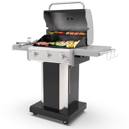 Kenmore 3-Burner Propane BBQ Grill, 30,000 BTUs Gas Grill with Cast Iron Cooking Grates, Folding...