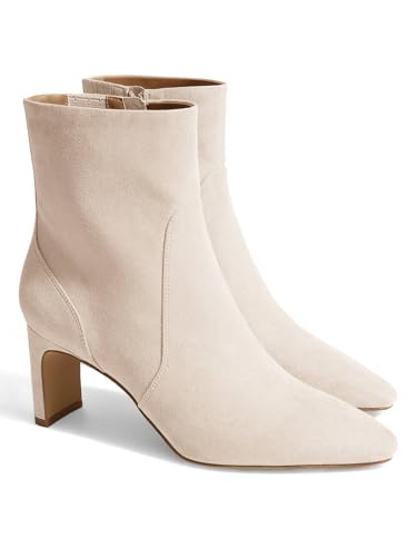 Coutgo Womens Chunky Low Heel Ankle Boots Square Pointed Toe Side Zipper Booties Faux Suede Fall...
