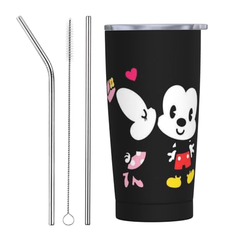 ミッキーマウス アニメ ストロー&ストローブラシ付き マグカップ コーヒーカップ 600ml コンビニカップ タンブラー ステンレス製 保冷 保温 車用 蓋付き 持ち運び 水筒 大容量 直飲み キャラクター 人気 プレゼント