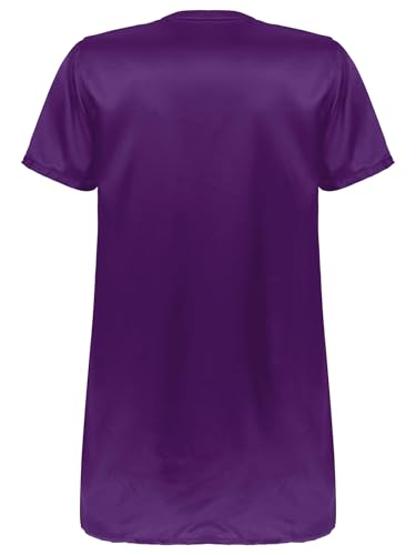 Linjinx Men's V Neck Silk Satin Nightshirt Loose Short Sleeve Soft Pull-Over Nightgown Night Shirts4