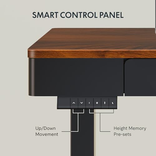 Image of FLEXISPOT Standing Desk with Drawer, 55 x 24 Inch Whole Piece Electric Adjustable Height Stand Up Computer Workstation for Home, Office, Dark Walnut