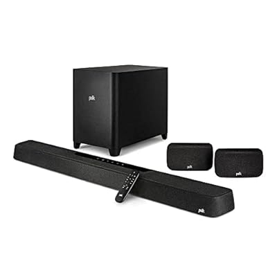 Polk Audio MagniFi Max AX SR 7.1.2 Channel Sound Bar with Wireless 10" Subwoofer & SR2 Surround Speakers for Smart TV, Dolby Atmos and DTS:X, Polk's Patented VoiceAdjust & SDA Technologies, Black